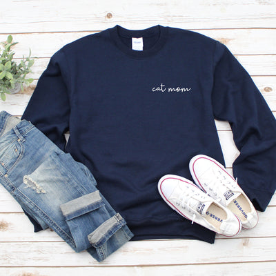 Cat Mom Script Left Chest Heavy Blend Crewneck Sweatshirt, Cat Lover Sweater, Cat Mom Sweatshirt, Pet Lover Crew Sweater, Dog Mom, Cat Mama