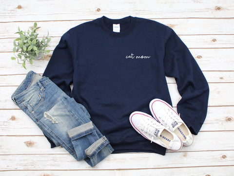 Cat Mom Script Left Chest Heavy Blend Crewneck Sweatshirt, Cat Lover Sweater, Cat Mom Sweatshirt, Pet Lover Crew Sweater, Dog Mom, Cat Mama