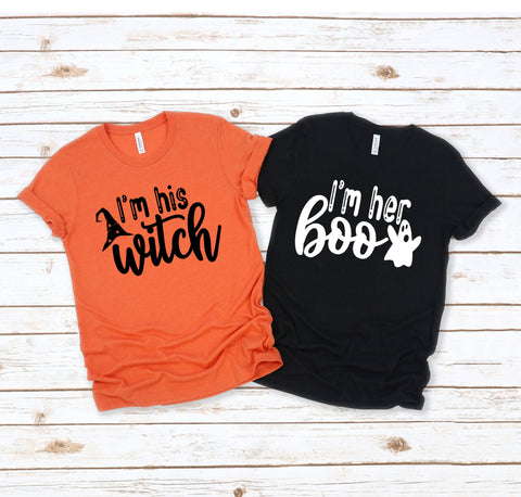 Halloween Couples Shirts T-Shirt, His Witch, Her Boo, His & Hers, Matching Shirts, Wedding Gift, Anniversary, Funny Halloween Shirt