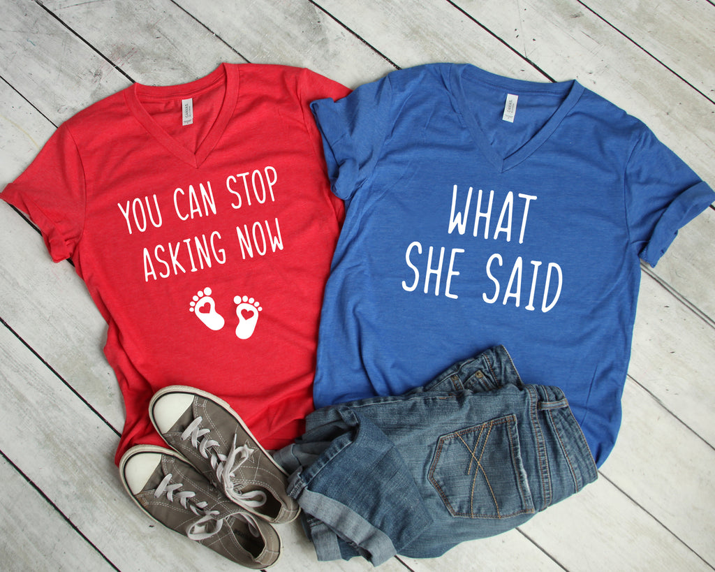Couples Shirts V-Neck T-Shirt, You Can Stop Asking Now, Baby Announcement Shirts, Matching Shirts, Mom To Be, Dad To Be, Pregnancy Reveal