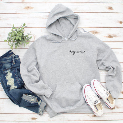 Dog Mama Left Chest Script Heavy Blend Hooded Sweatshirt Hoodie, Dog Mom Hoodie, Fur Mama Hoodie, Dog Mom, Dog Mama Hoodie, 12 Colors!