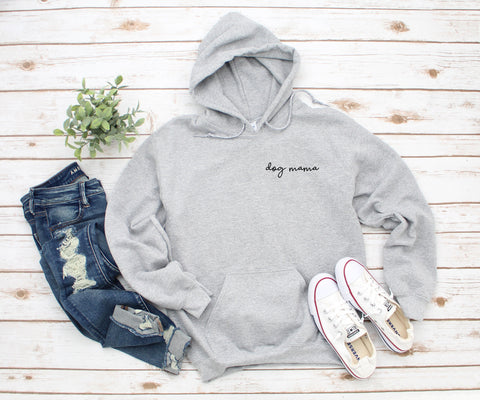Dog Mama Left Chest Script Heavy Blend Hooded Sweatshirt Hoodie, Dog Mom Hoodie, Fur Mama Hoodie, Dog Mom, Dog Mama Hoodie, 12 Colors!