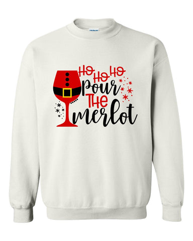 Ho Ho Ho Pour The Merlot Heavy Blend Crewneck Sweatshirt, Christmas Sweater, Plaid Sweatshirt, Christmas Sweater, Funny, Lit, Wine Christmas