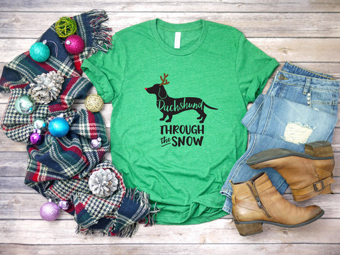 Dachshund Through the Snow Christmas T-Shirt, Funny Sayings Shirt, Christmas Day Shirt, Holiday Shirt, Santa Shirt, Holidays Dachshund Shirt
