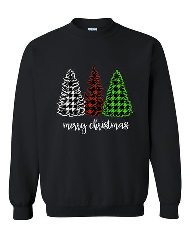 Merry Christmas Buffalo Plaid Leopard Print Christmas Trees Heavy Blend Crewneck Sweatshirt, Christmas Sweater, Plaid Sweatshirt, Christmas