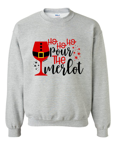 Ho Ho Ho Pour The Merlot Heavy Blend Crewneck Sweatshirt, Christmas Sweater, Plaid Sweatshirt, Christmas Sweater, Funny, Lit, Wine Christmas