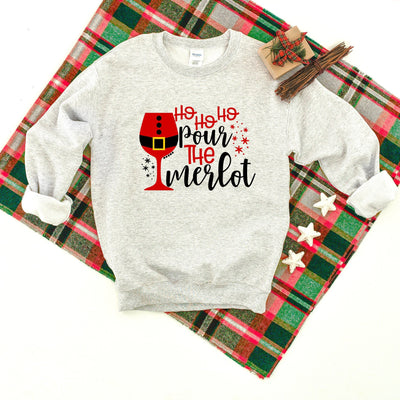 Ho Ho Ho Pour The Merlot Heavy Blend Crewneck Sweatshirt, Christmas Sweater, Plaid Sweatshirt, Christmas Sweater, Funny, Lit, Wine Christmas
