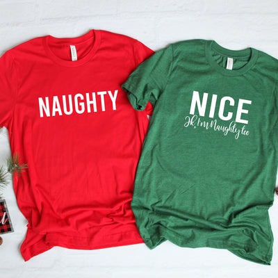 Naughty & Nice Couples Christmas T-Shirt Shirt, Funny Christmas Shirt, Funny Saying T-Shirt, Christmas Humor, Couples Holiday Shirt, Funny