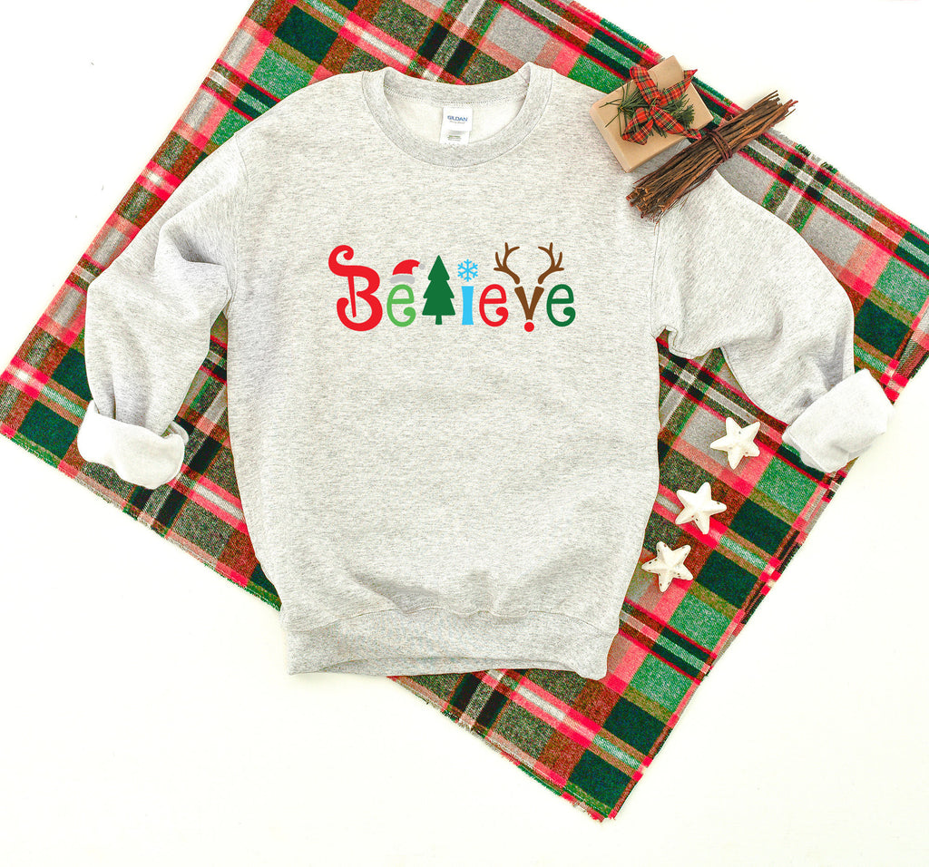 Holiday Believe Heavy Blend Crewneck Sweatshirt, Christmas Sweater,  Festive Christmas Sweatshirt, Christmas Sweater, Christmas Sweater