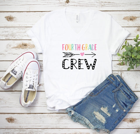 Fourth Grade Crew V-Neck Shirt, Teacher Shirt, Gift For Teacher, Be Kind, Teacher Gift, School Teacher Shirt, Unisex Shirt, Fourth Grade
